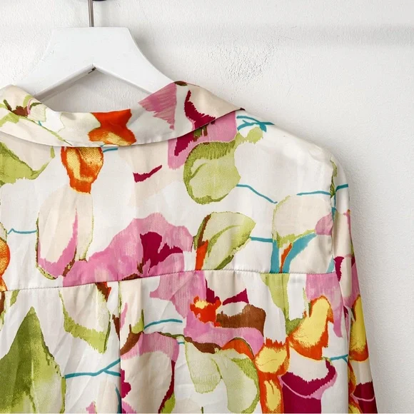 Zara Ivory Ecru Pink Floral Satin Blouse | Large - Picture 11 of 11